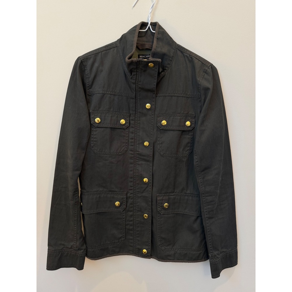 J.Crew Mercantile Women Field Jacket Dark Olive Green Gold Buttons Size S